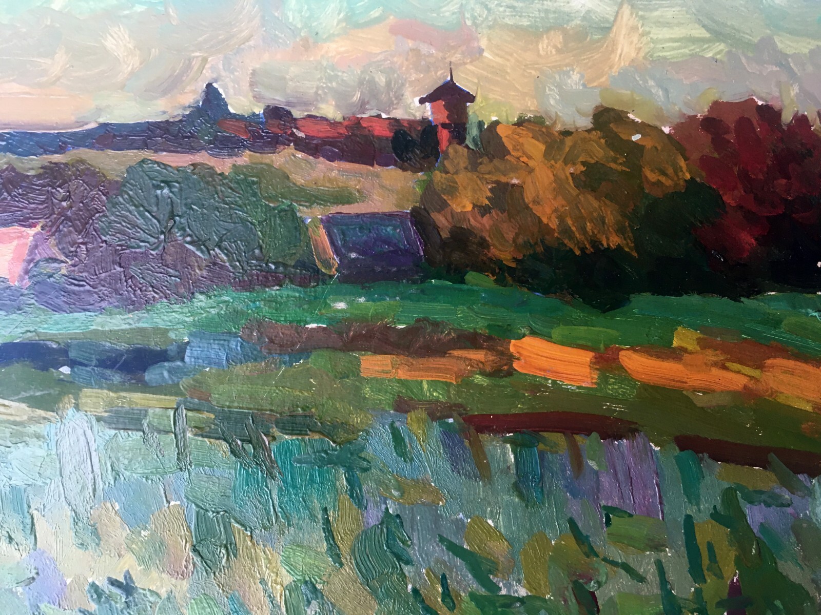 Oil Painting Last Warm Days Tovpev P. Unframed Original Home Decor Art nAAA2485