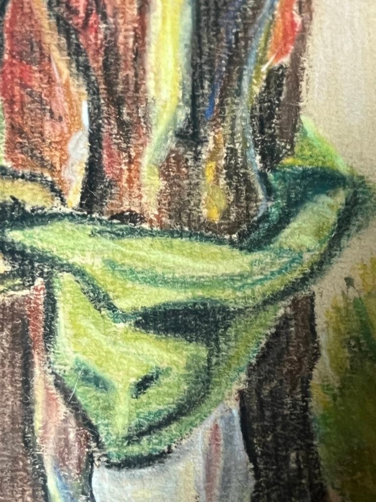 Vintage Cowboy Man Horse Last Drop From His Stetson Hat Landscape Pastel Artwork
