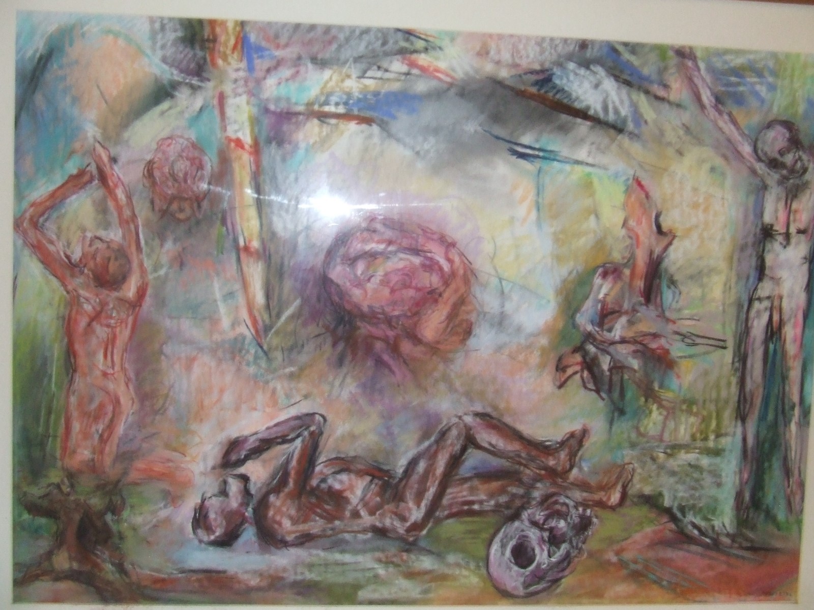 Huge Tortured Souls Framed Signed Pastel Painting by Listed Artist Suzanne Hodes
