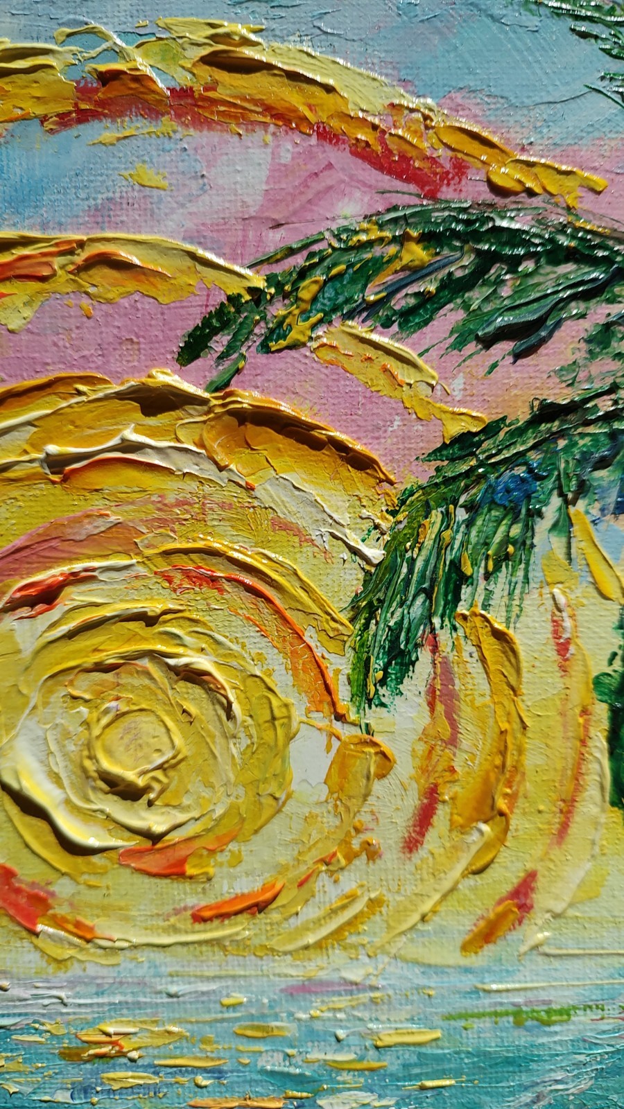 Sunset Sailboat colorful Original pallet knife oil painting 16″x12″ canvas panel