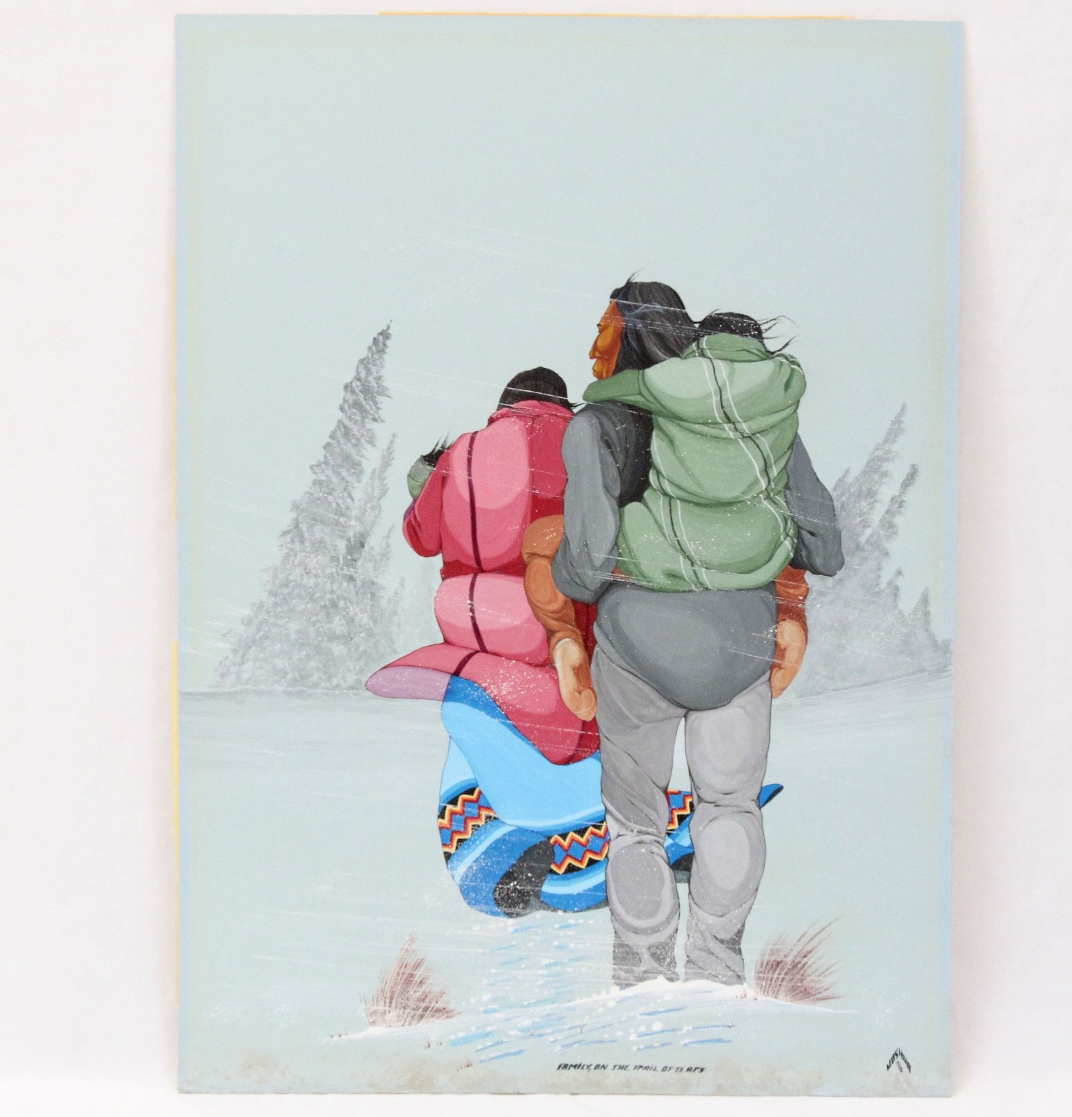 Lee Joshua Original Gouache Painting Native American Family on Trail of Tears