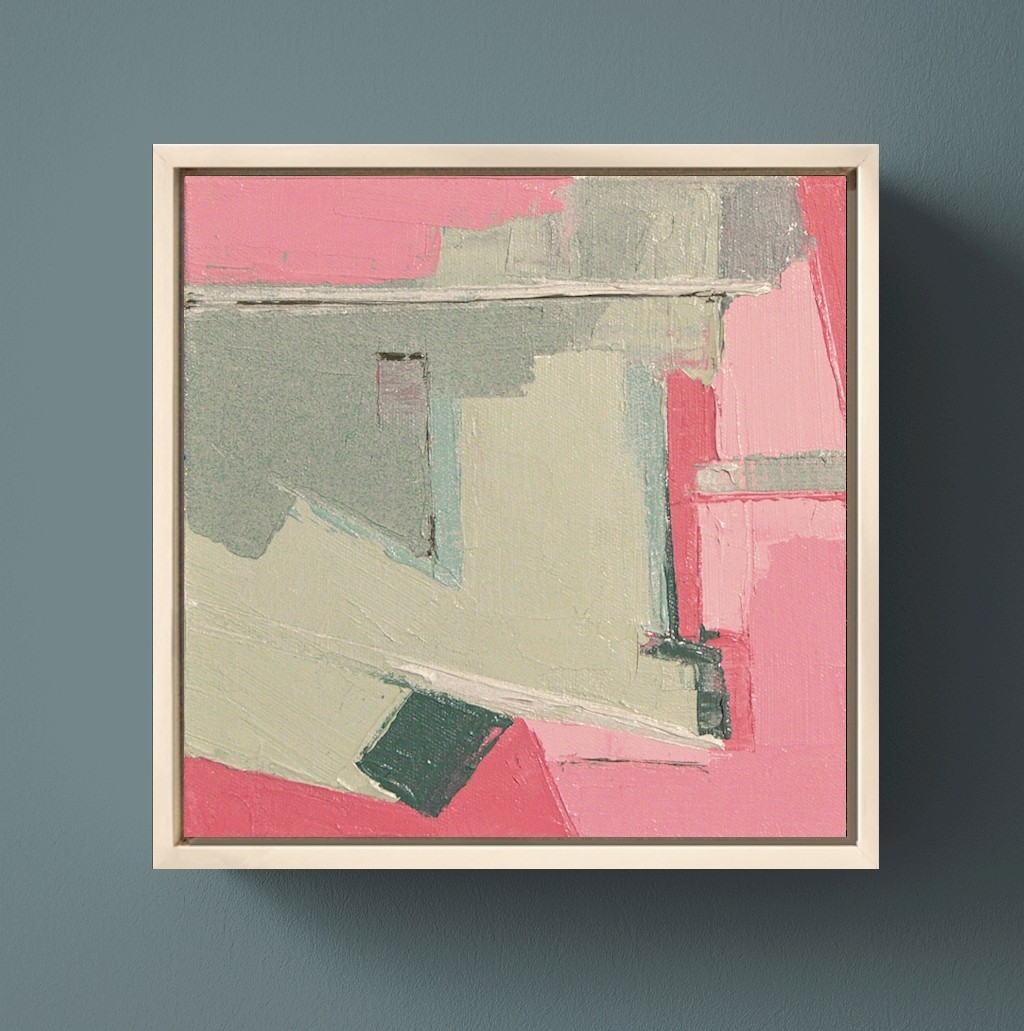 «Colorful Neighborhood», Small Textured Abstract Oil Painting | Framed Wall Art