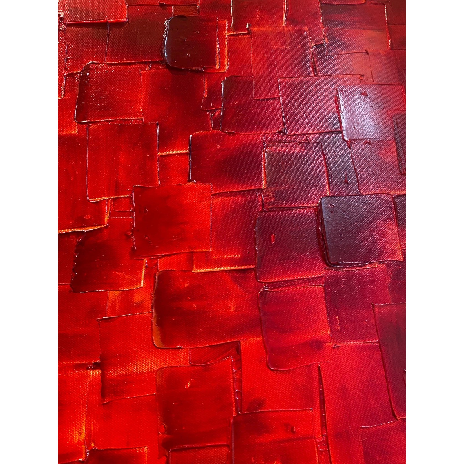 ORIGINAL Large Red Abstract painting, Squares, Geometric Textured Fine Art 48×24