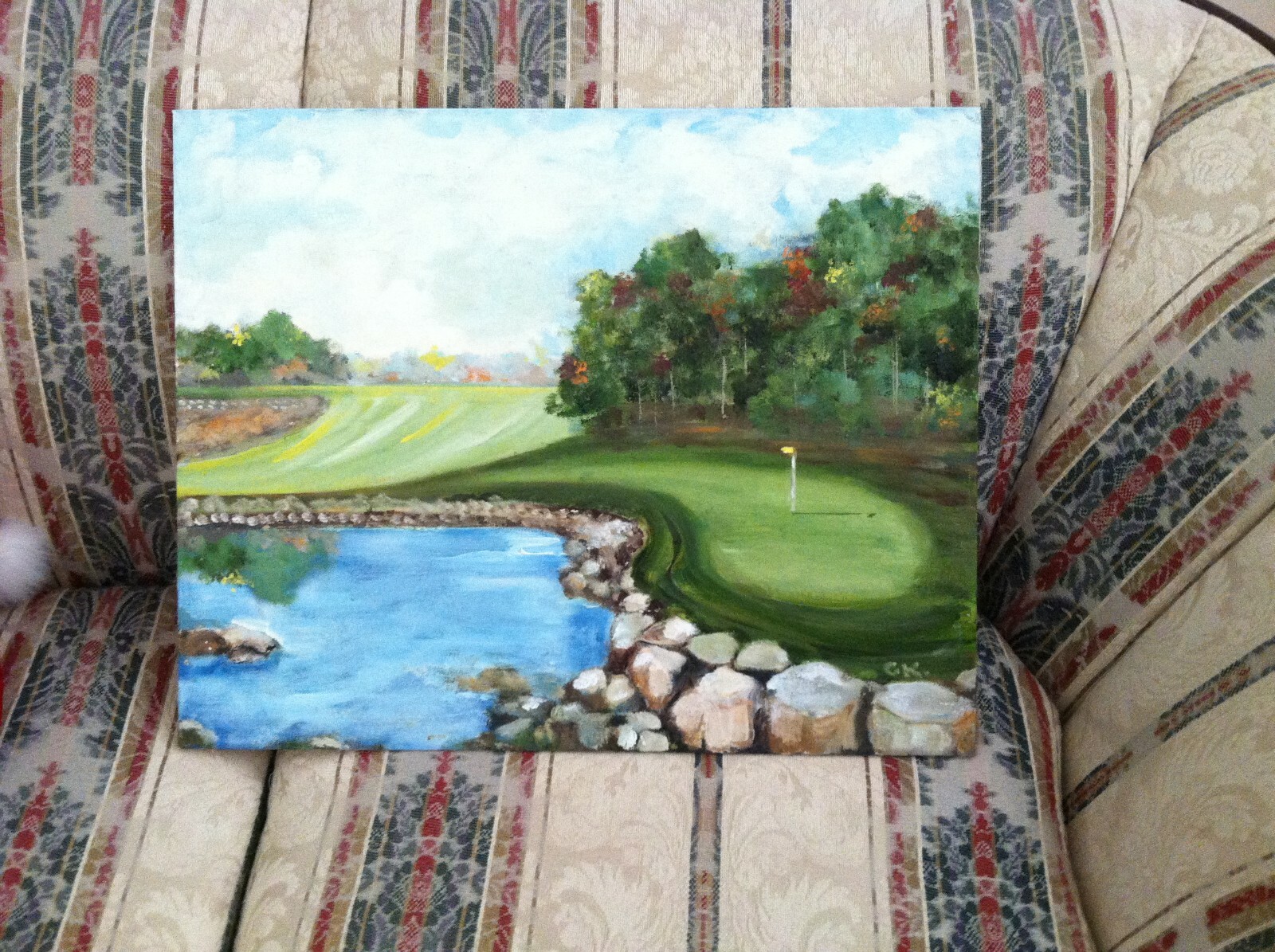 Golf Painting Original Oil On Canvas 16 x 20″ Golfers Sports Theme