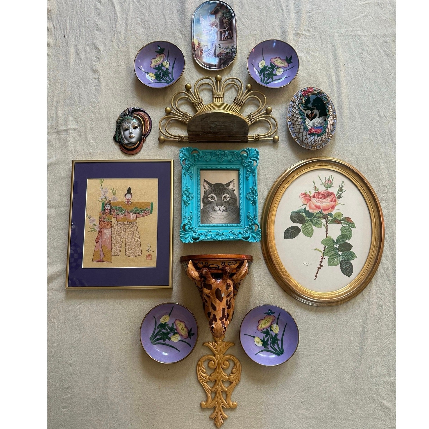Vintage lot gallery accent wall art pictures set ornate gold framed portraits 13