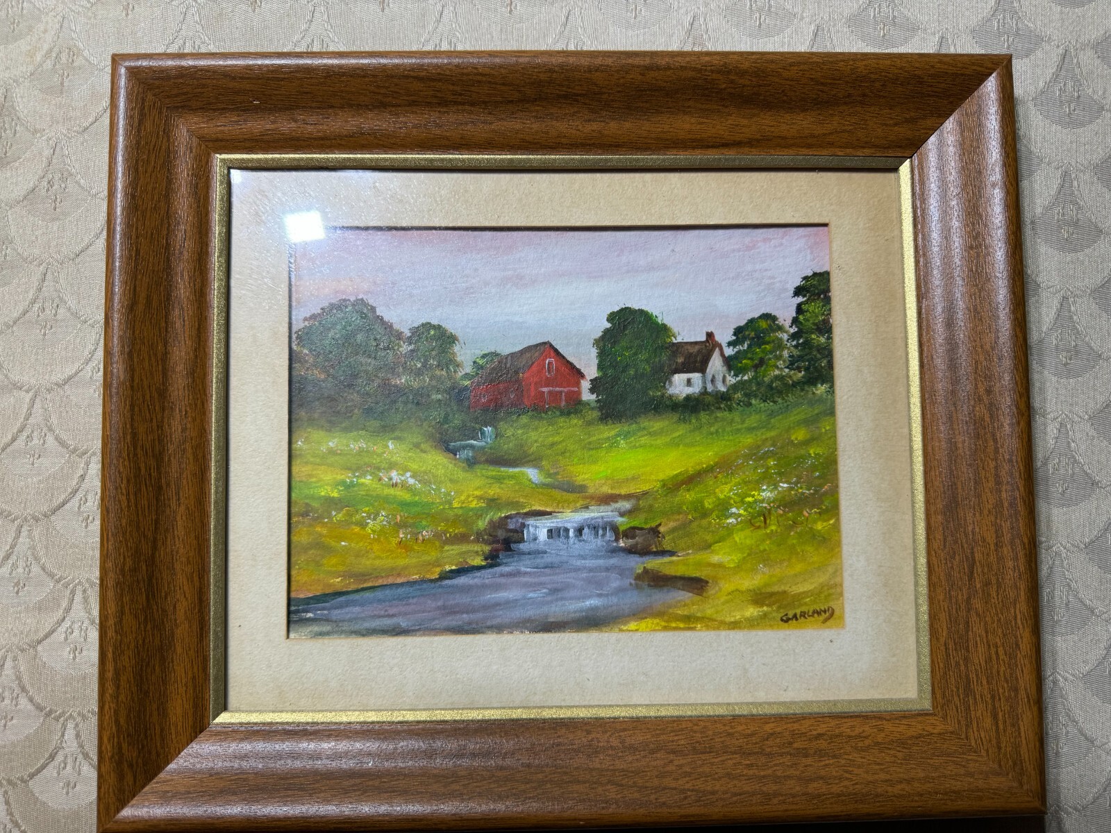 Small Charles Thomas Garland «Farm And Landscape Scene» Watercolor Painting