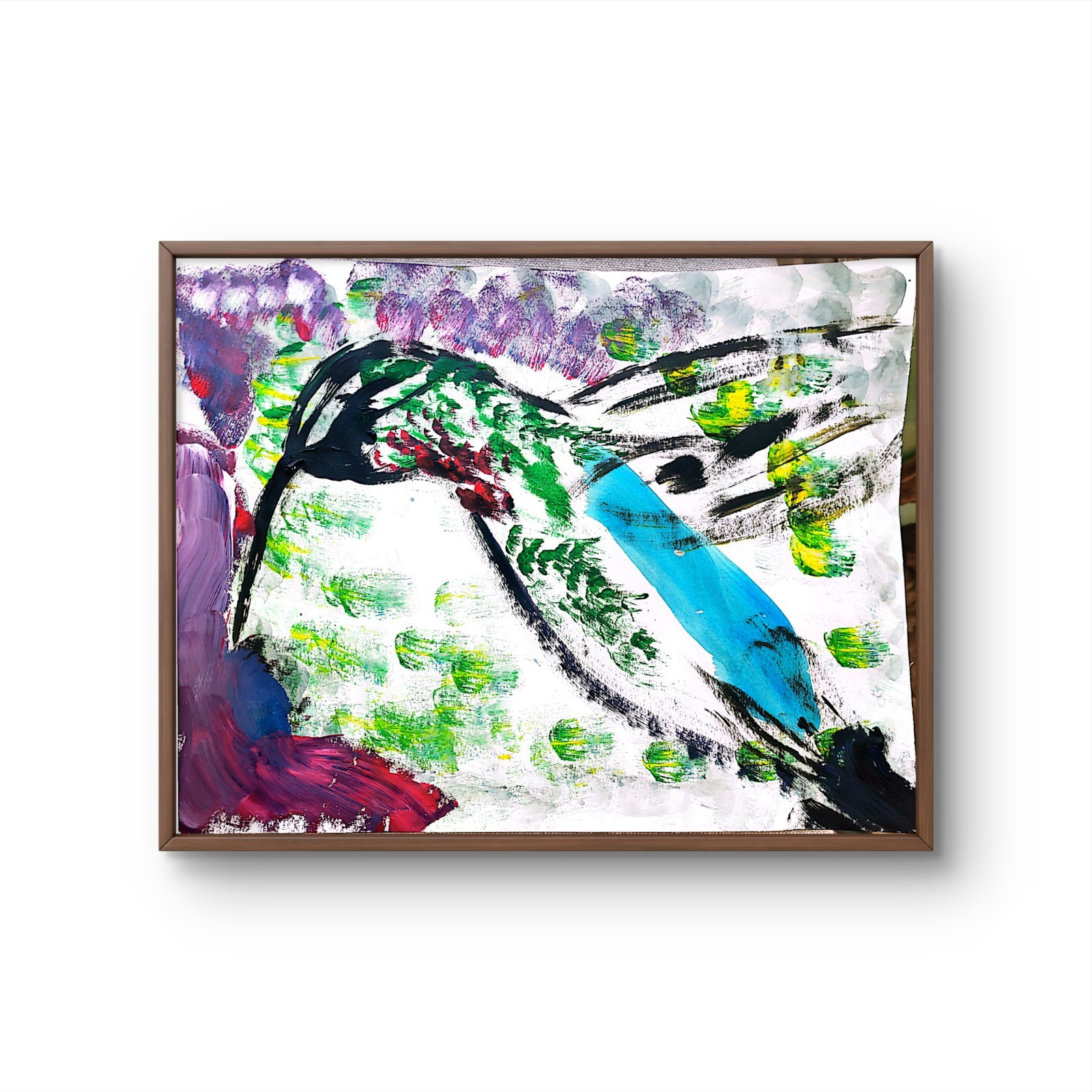 Hummingbird Unique Abstract Expressionism Wall Art Canvas Board 11×14