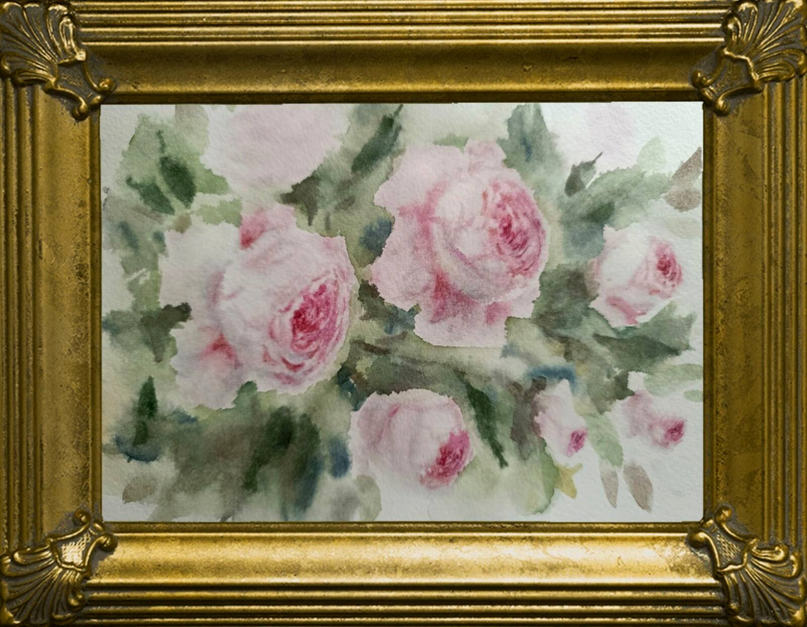 Flowers PINK ROSES Original Modern Artwork Painting Floral Landscape Art Gift A5