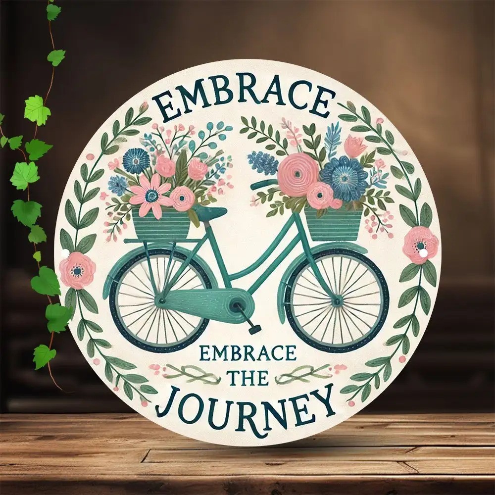 7.8 Inch Embrace Journey Floral Pink Green Flowers Round Wall Art