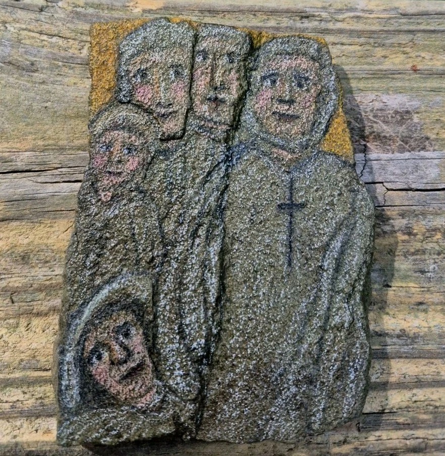 Hand Painted Rock Art ~ Five Guardian Angels ~ Cross ~ Folk Art ~ Religious