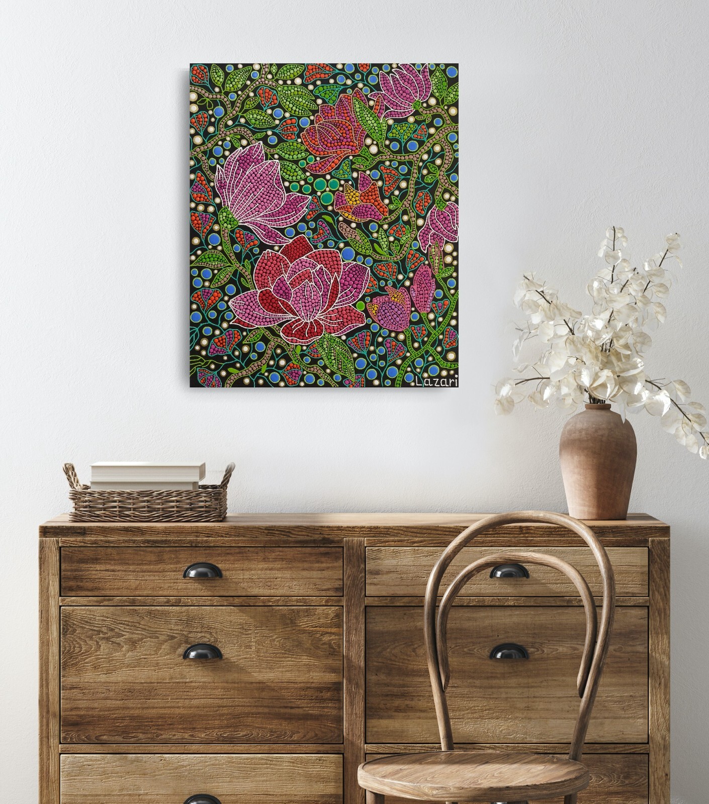 Magnolia Flowers Original Painting Floral Canvas Art Pink Magnolia Botanical Art