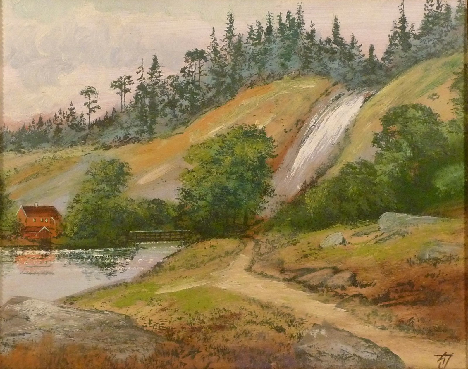 MONOGRAM SIGNED! HILLY LANDSCAPE