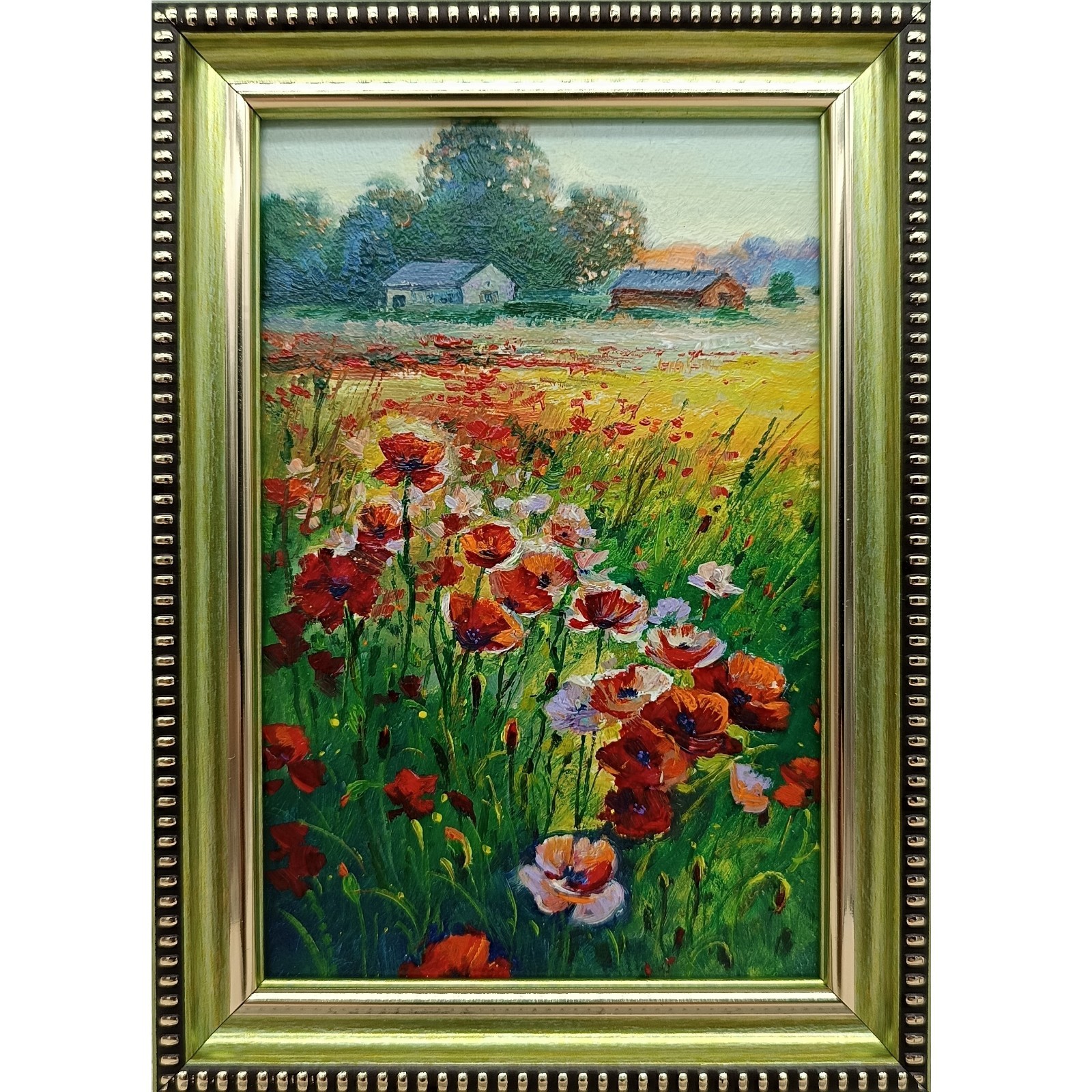 Poppies Original Oil Painting 4×4 Framed Signed Red Poppy Floral Wildflowers Art