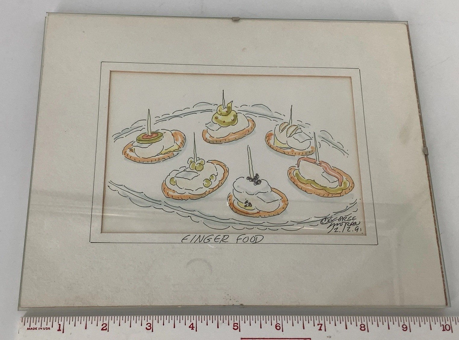 Vintage George Moran Signed Art Original Watercolor «FINGER FOOD» 2-17-1991
