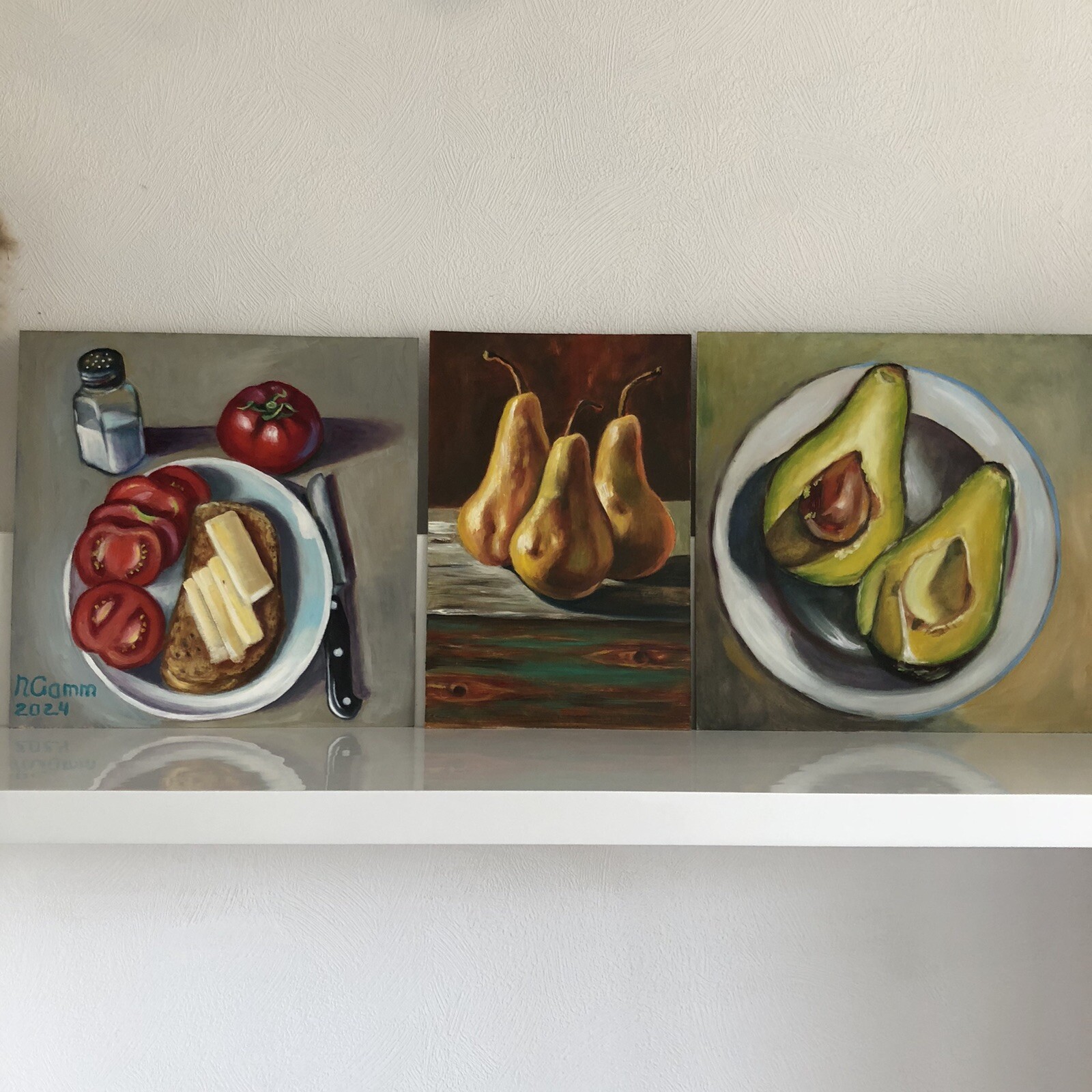 original oil paintings still life fruit , Three Pears, Gift ,Fine Art, Wall Art