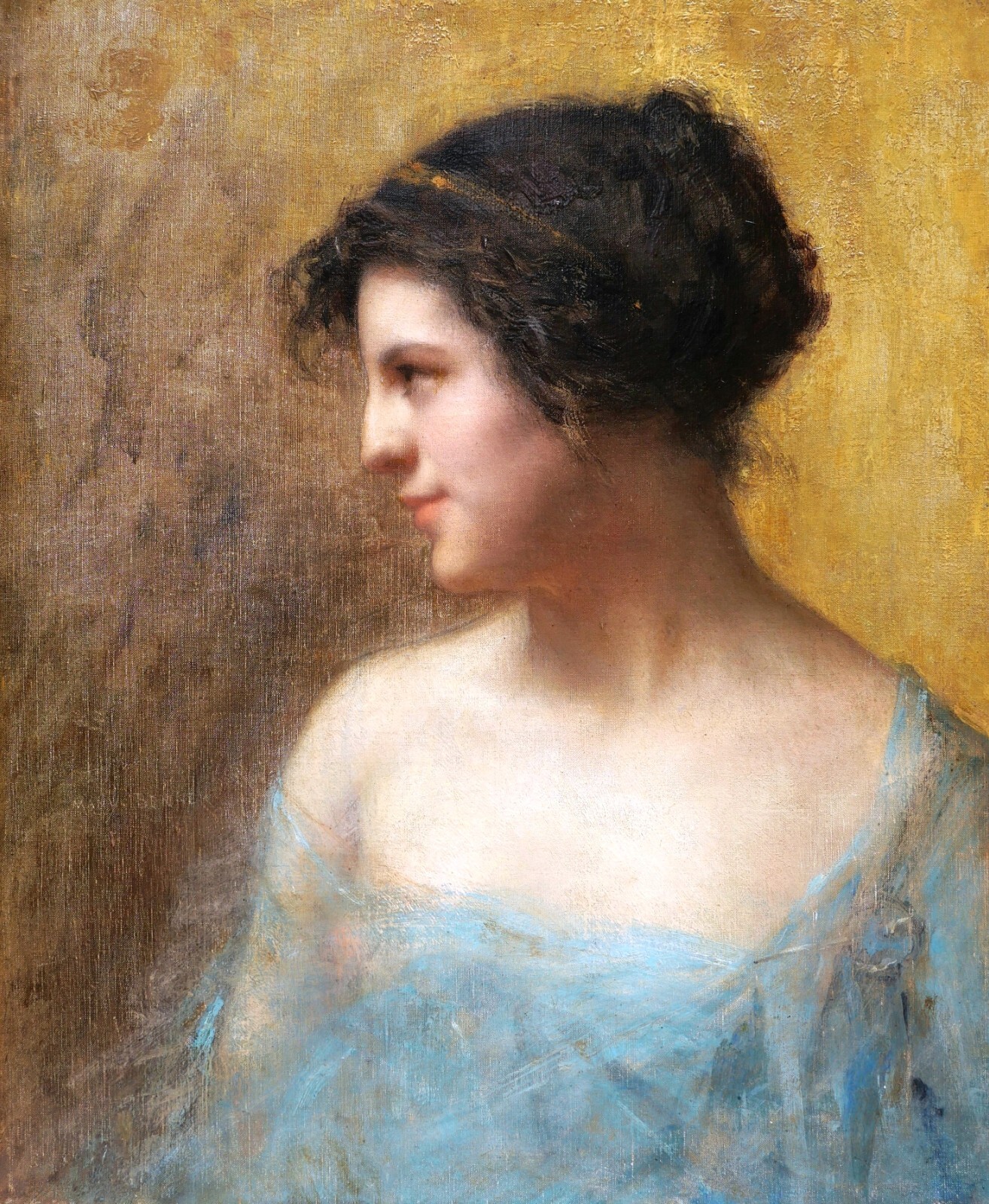 French Oil Painting Framed Alsace Portrait Young Woman Profile Oil Many BENNER