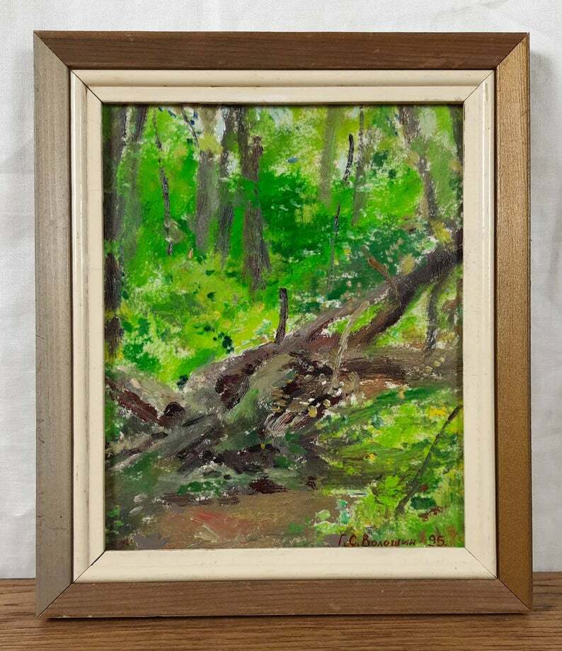 Original oil painting, Ukrainian artist Voloshin, Landscape, Vintage Painting