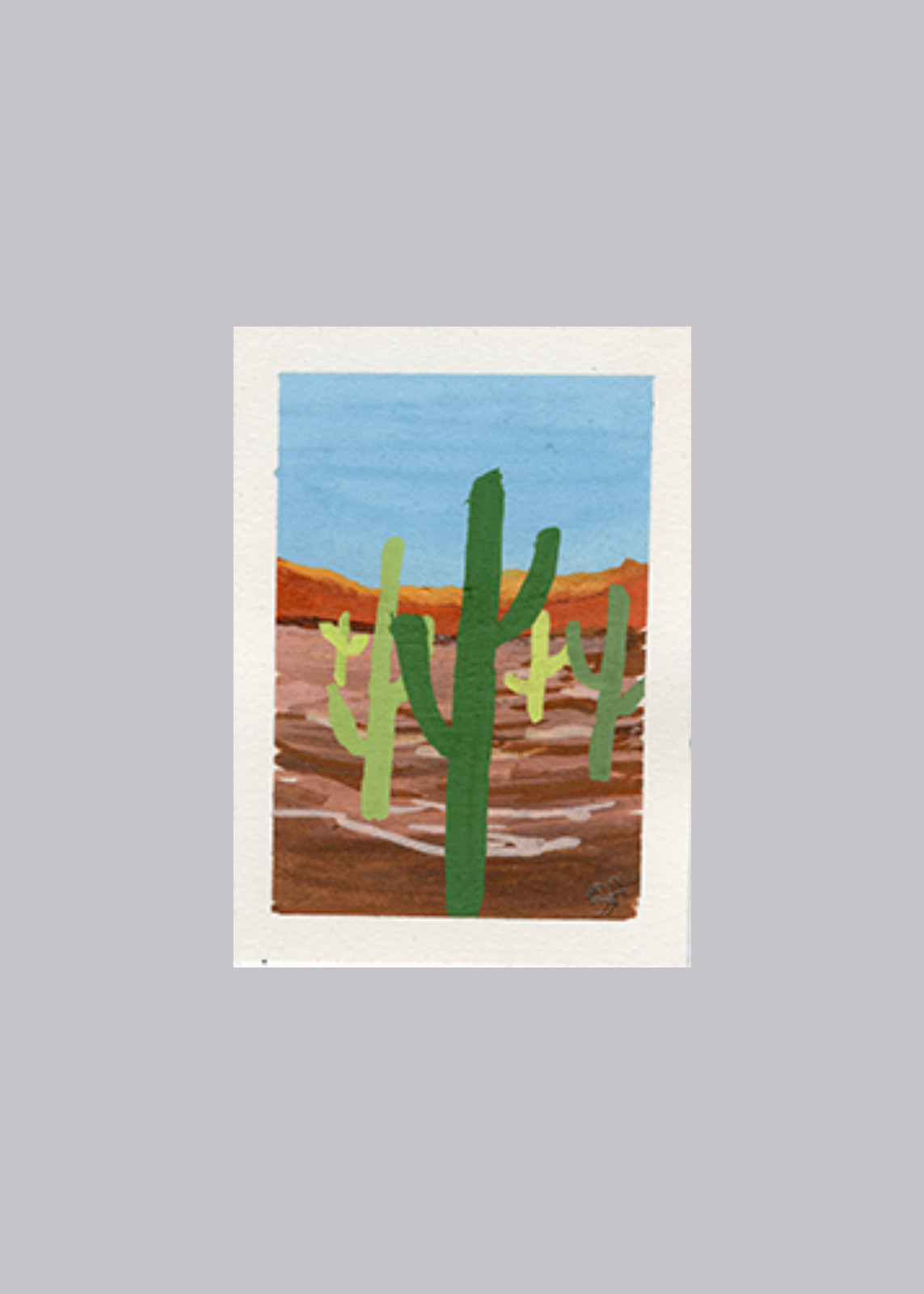 ACEO ATC New Mexico#2 in series Desert Cactus Acrylic Marker Painting OOAK