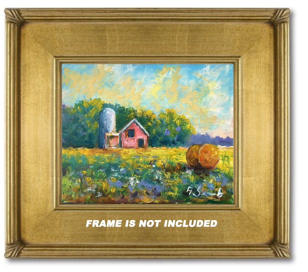 ORIGINAL OIL PAINTING FARM LANDSCAPE IMPRESSIONIST BARN FIELD ART A SEMBERECKI