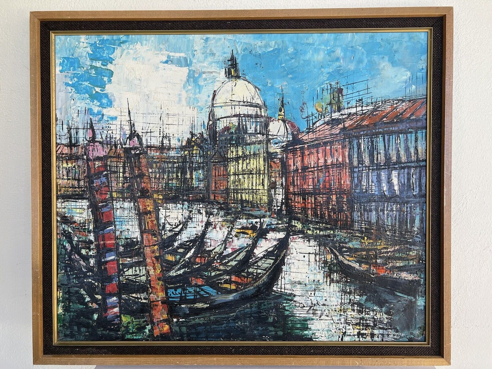 VTG MCM Impressionist Abstract Thick Palette Venice Lagoon Gondola Oil Painting
