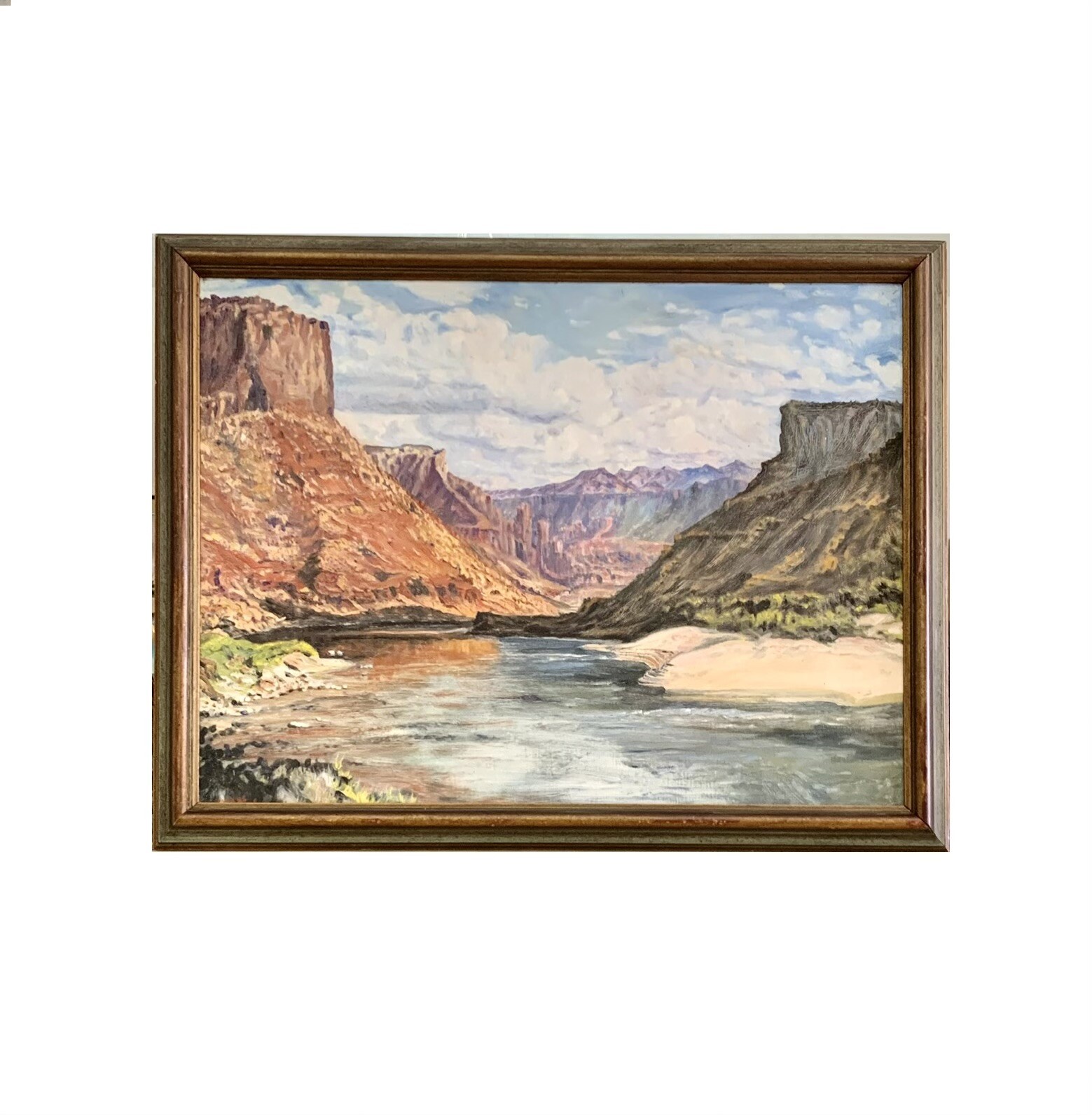 Painting River Through The Mountain Oil Art on Canvas Framed Signed Means 1969