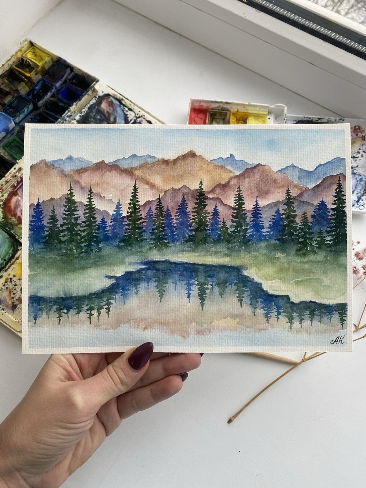 Original watercolor Art Grand Teton National Park painting mountains Art