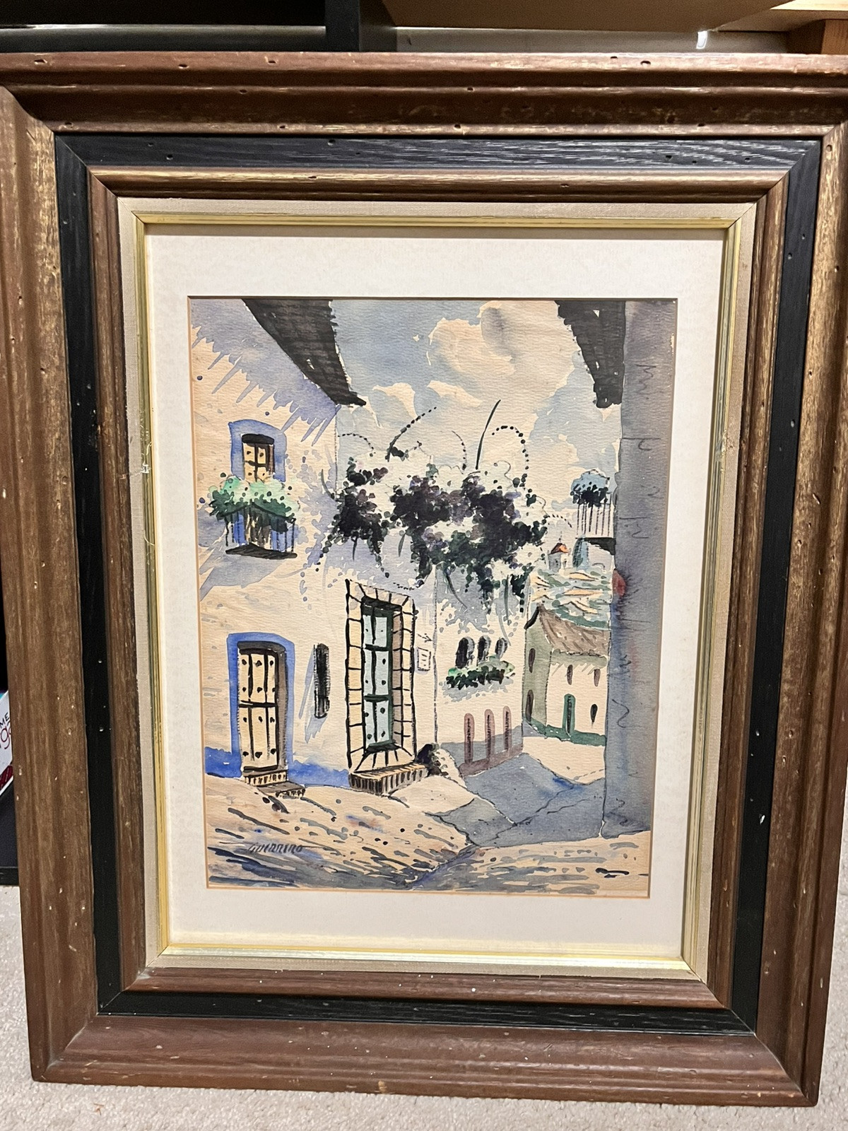 Guerrero Mexican Mexico Town Street Scene Church Original Watercolor Painting #3