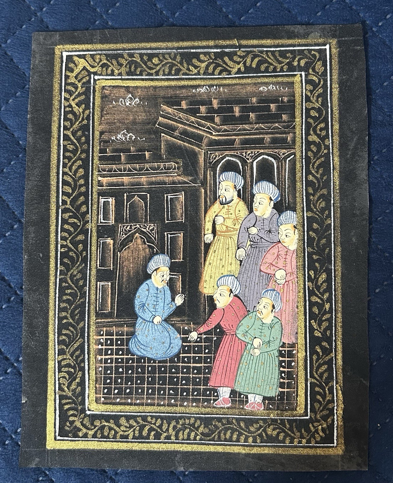 (BL) India vintage Watercolor Hand painting on cloth 6.5 x 8.5 inches
