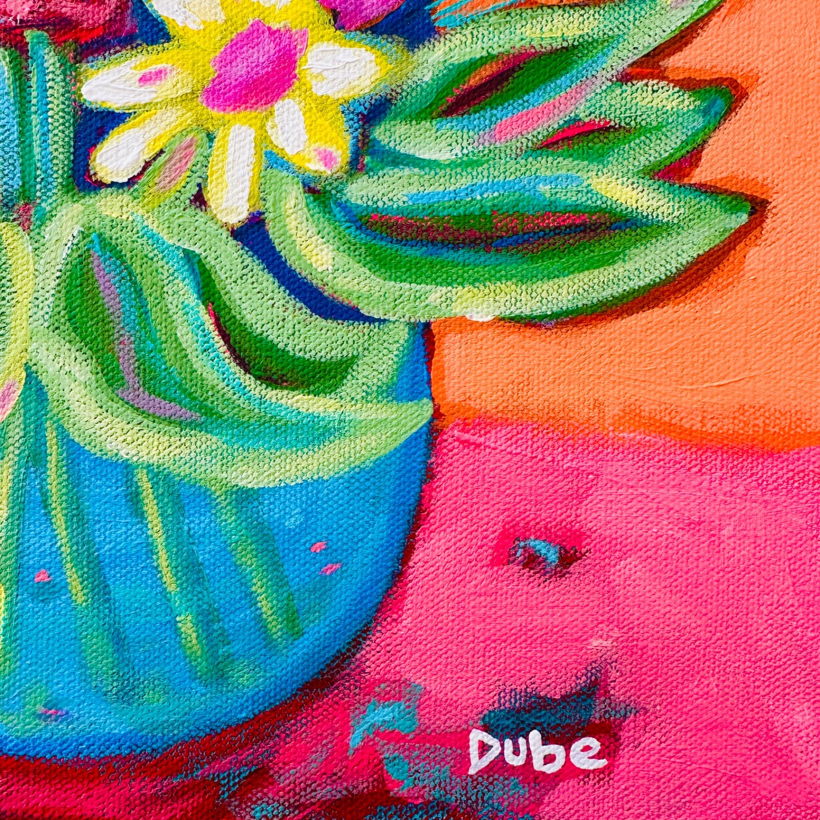 Original Painting Expressionist Flowers Stems Water Vase 12 x 12x 1.5″ JERI DUBE
