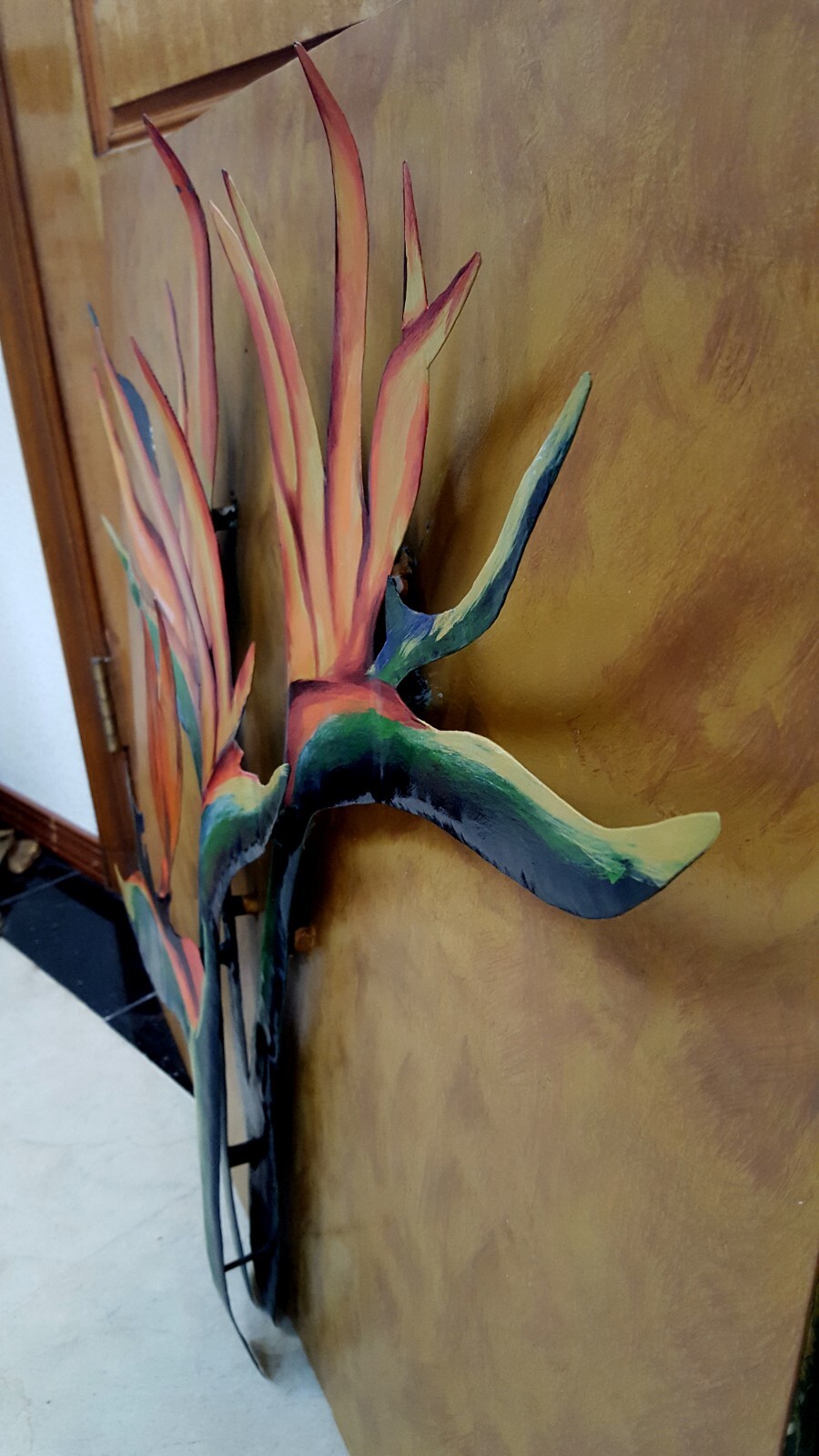 ORIG SIGNED ROMEY 3DIMENSIONAL Oil Painting METAL BIRD OF PARADISE Flowers PERU!