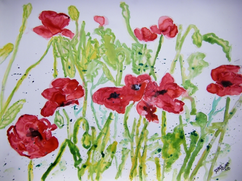 poppy poppies flowers red flower wildflowers watercolor painting art print reds