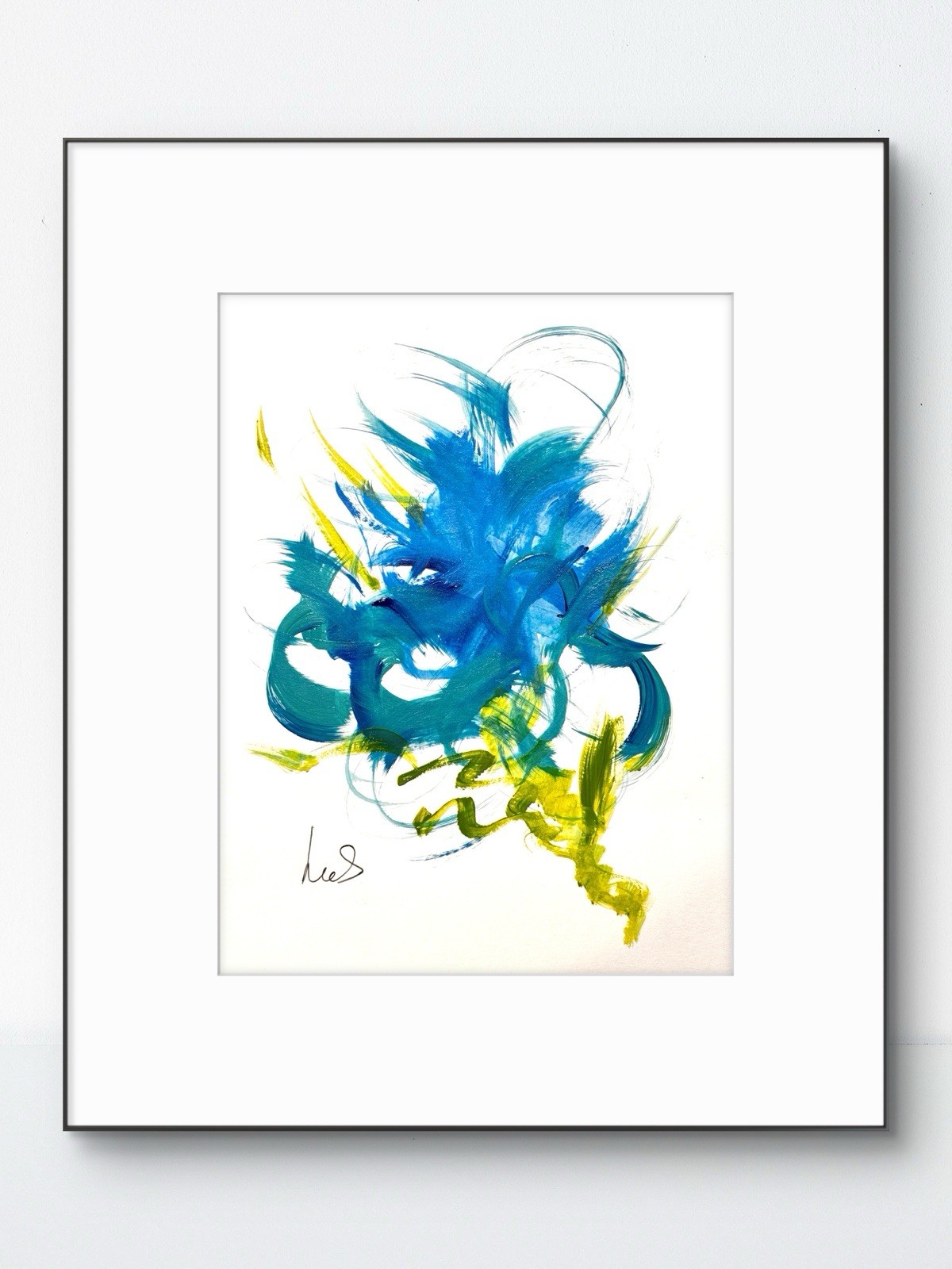 SAMATOWIC Original Abstract Blue Flowers 9×12 Paper Handpainted Signed Art 27