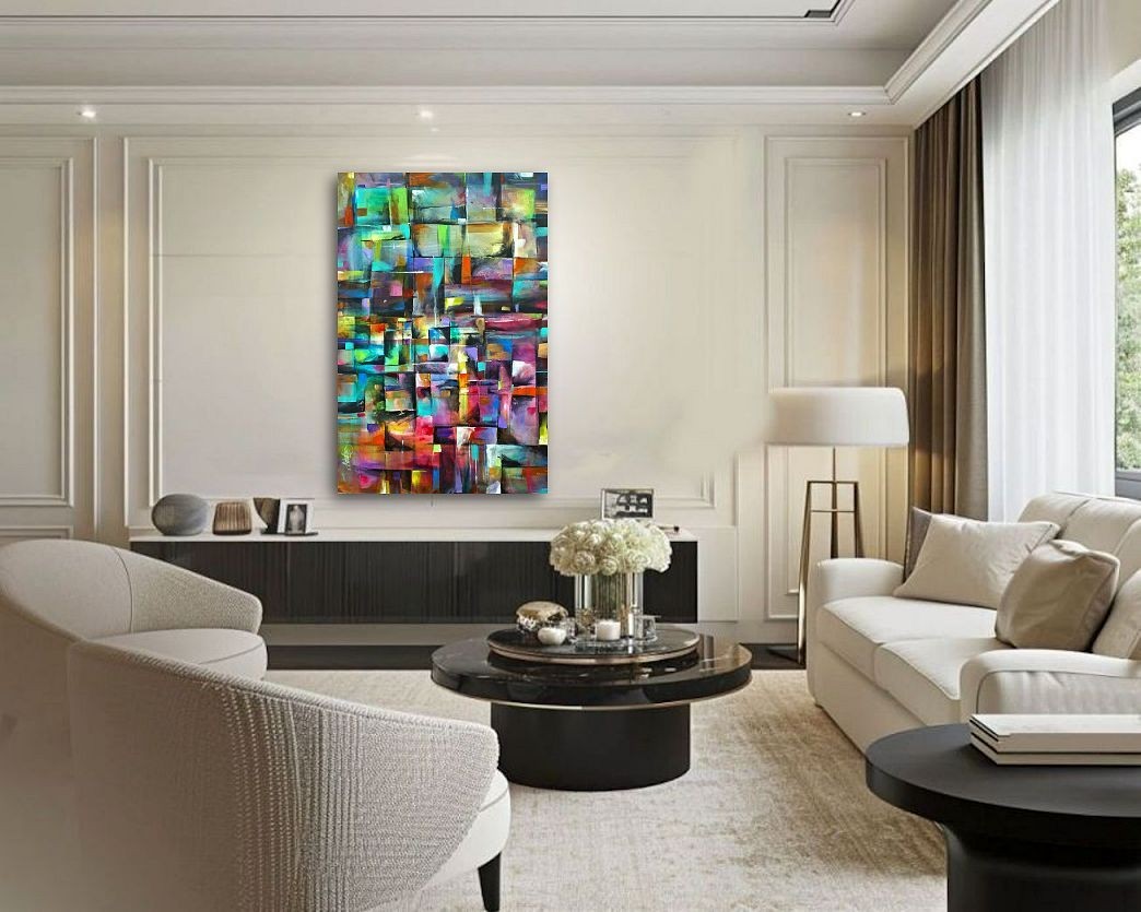 decorative art abstract painting multi color original Michael Lang one of a kind