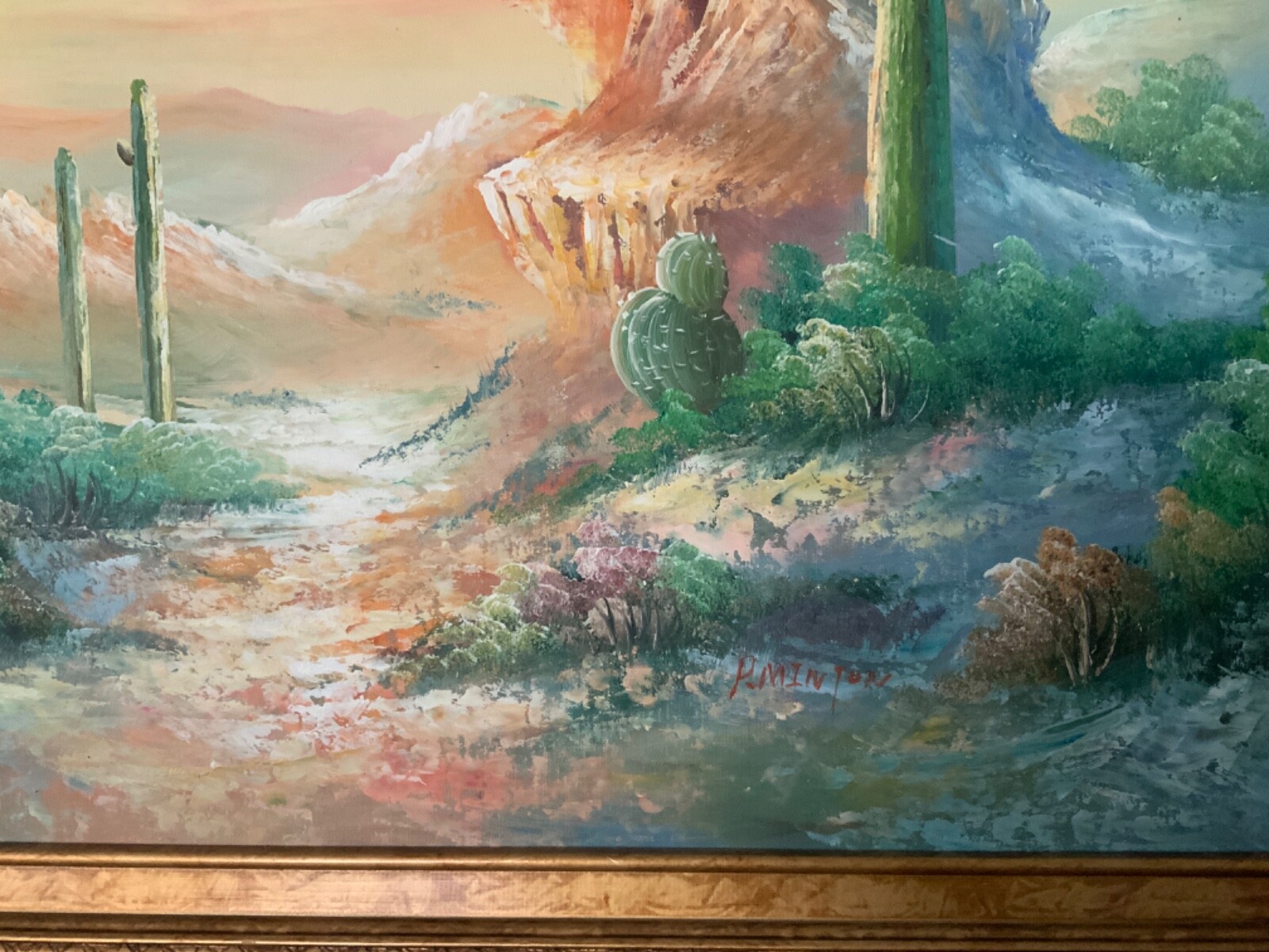 P. MINTON ORIGINAL IMPRESSIONIST OIL PAINTING 41”x29” ON CANVAS, SIGNED+FRAMED