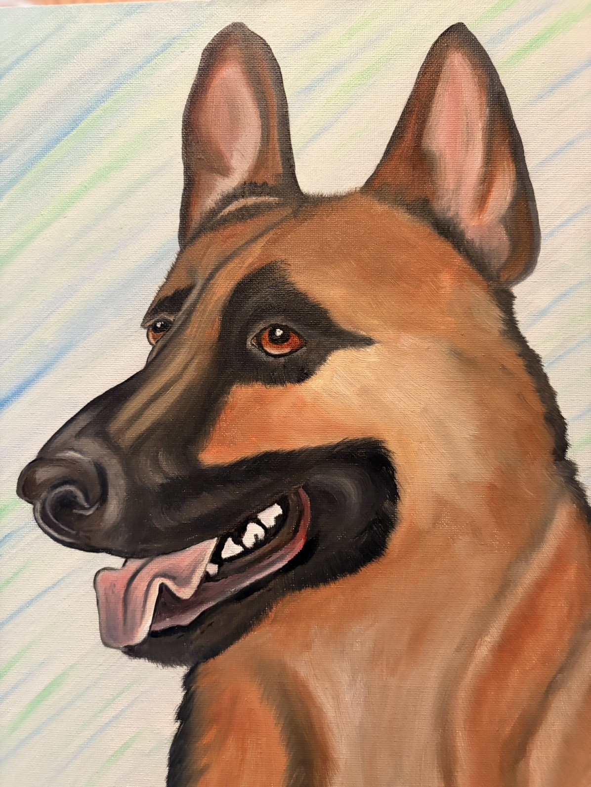Original oil painting 11 x 14 inches handsome German Shepherd dog signed canvas