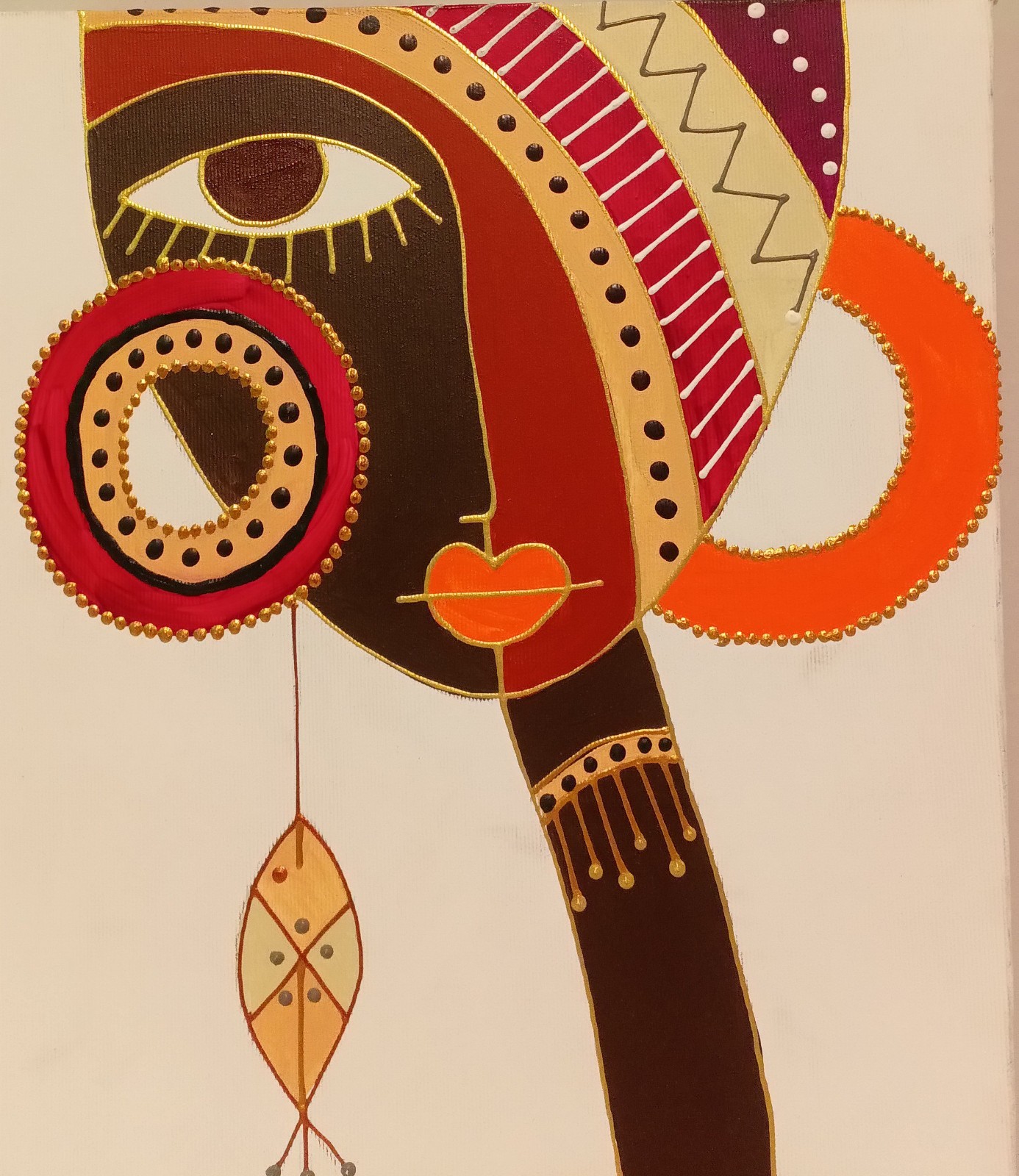 RADIANT MULTI COLOR «NUBIAN WOMAN» AFRICAN FOLK ART (ARTIST UNKNOWN)