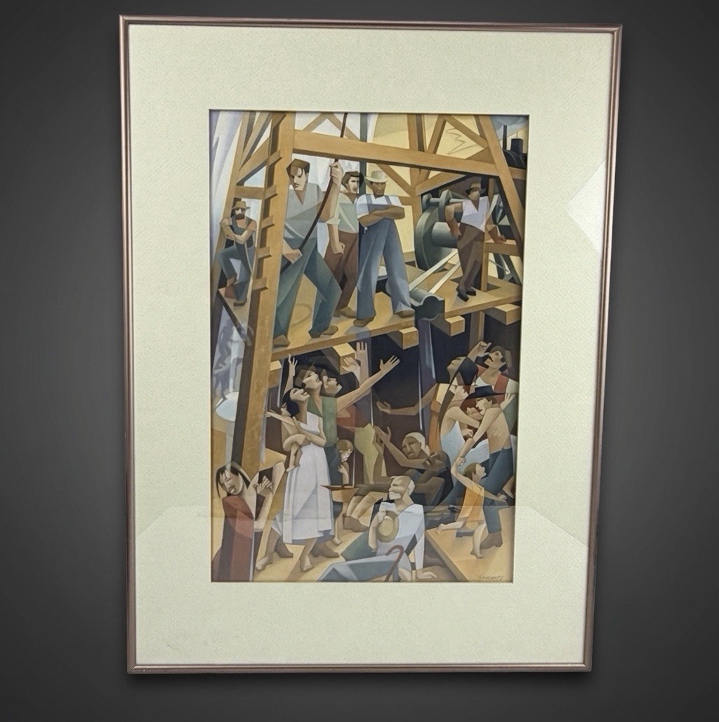 Lynne Cannoy Original Pastel Painting Cubist Social Realism Oil Rig Art 13×20