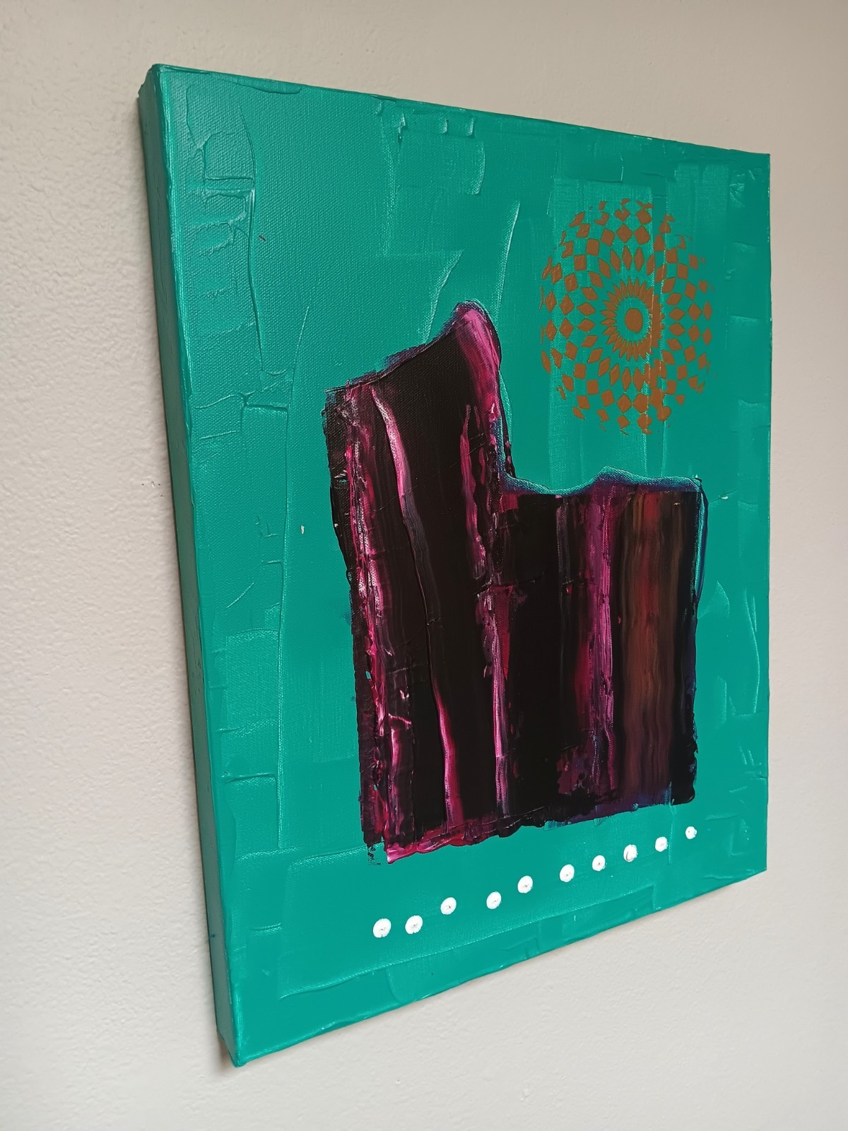 Small abstract original black turquoise blue pink red ochre «Fajada Butte»