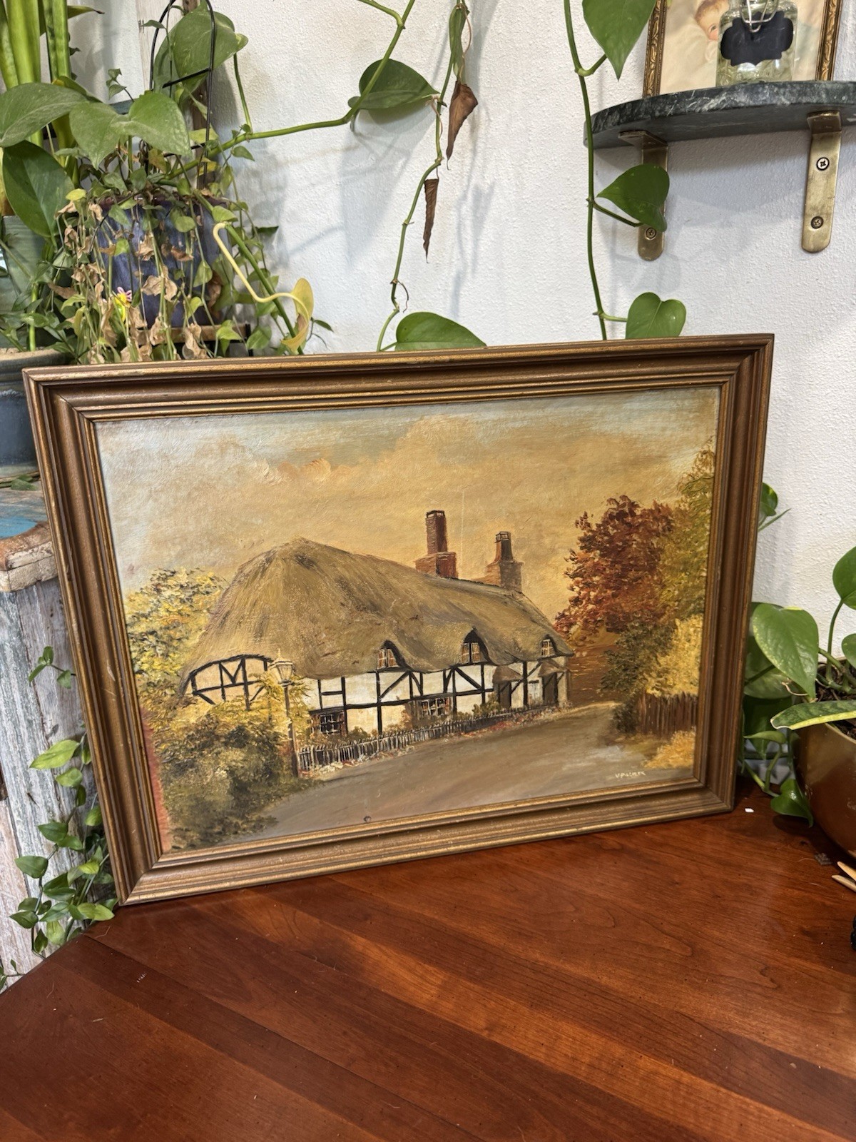 MCM Impressionist Landscape cottage Village~Oil Painting Signed ~ primitive