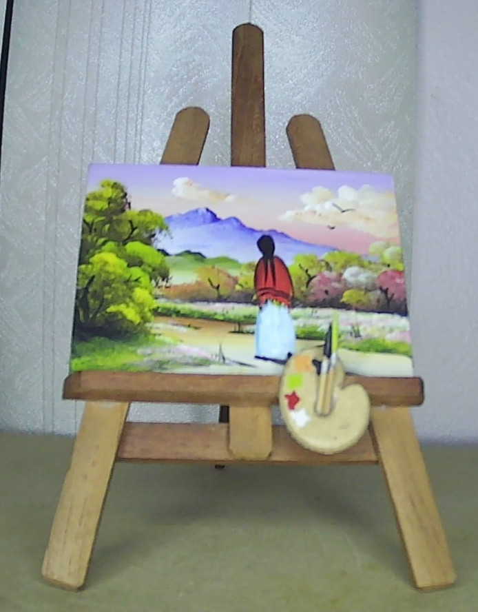 Miniature Painting 3.75×2.75″ on Mini Easel 7.5″ Tall Art Decor