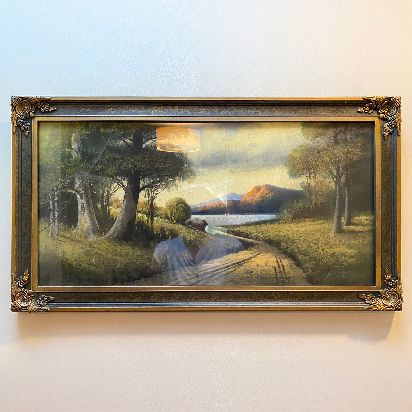Original Andrew Gunderson Pastel Landscape Signed Framed Under Glass Mages