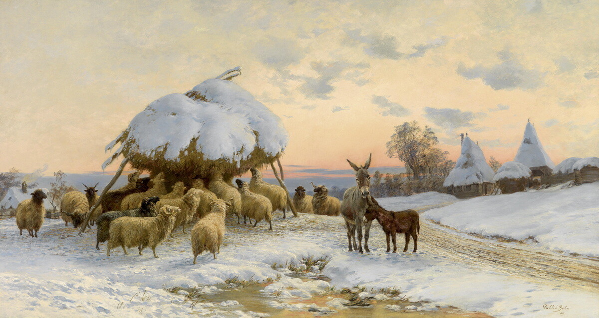 With cotton sheep Landscapes Art Giclee Printed Oil Painting Print