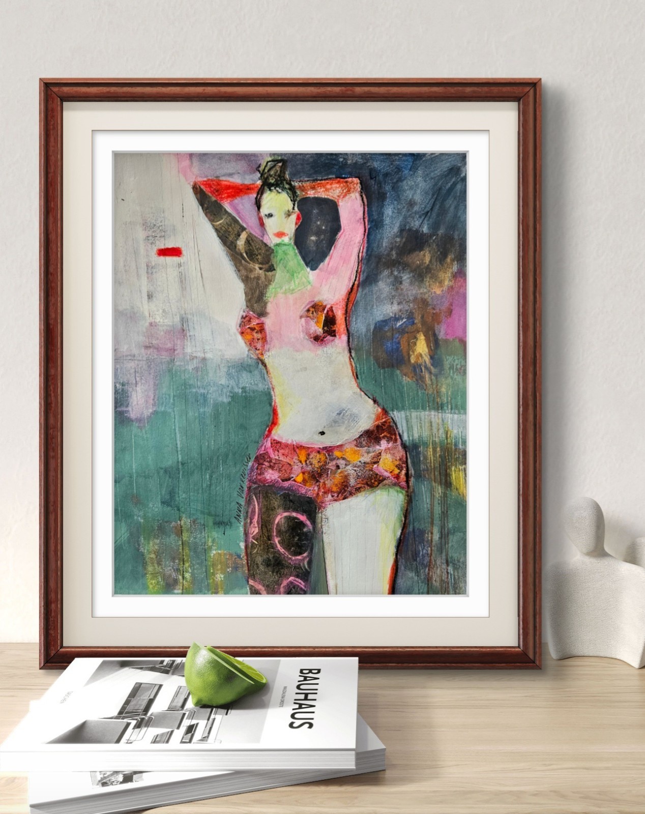 Original Painting Art Abstract Cubist Woman Figure Portrait 17×14