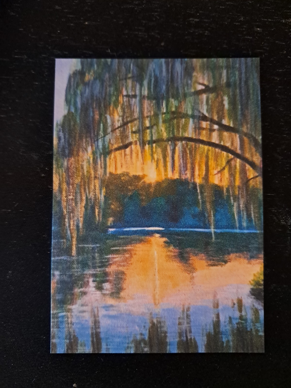 ACEO Sunset Willow Tree Lake Landscape Painting | Heartandhorizonart