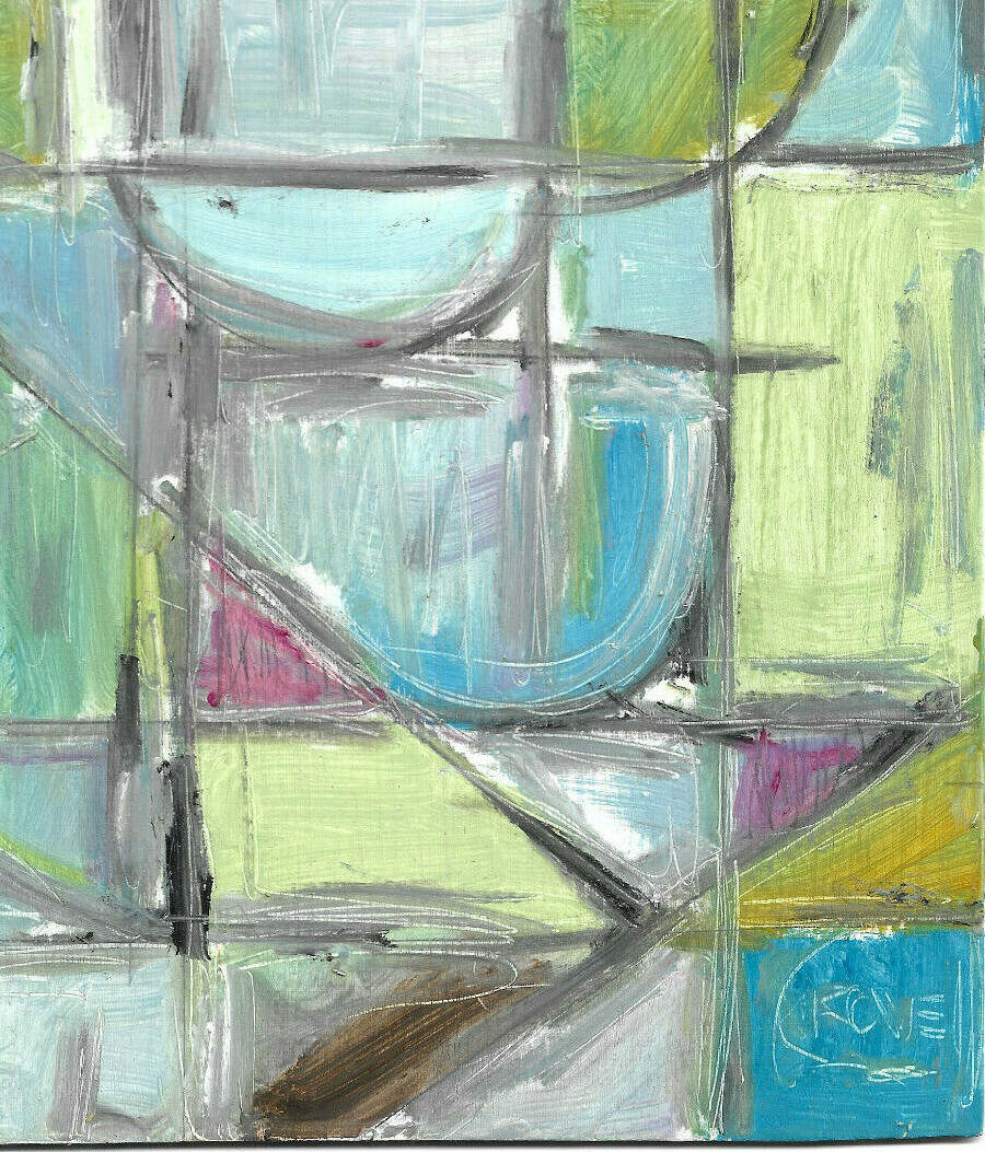 FIRST IN LINE AGAIN 8×10 wood abstract original oil painting signed Crowell
