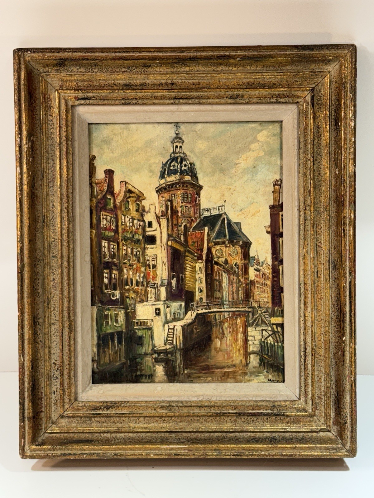 Piet van Beek Dutch Oil Painting Harbor AMSTERDAM Cityscape Signed Original