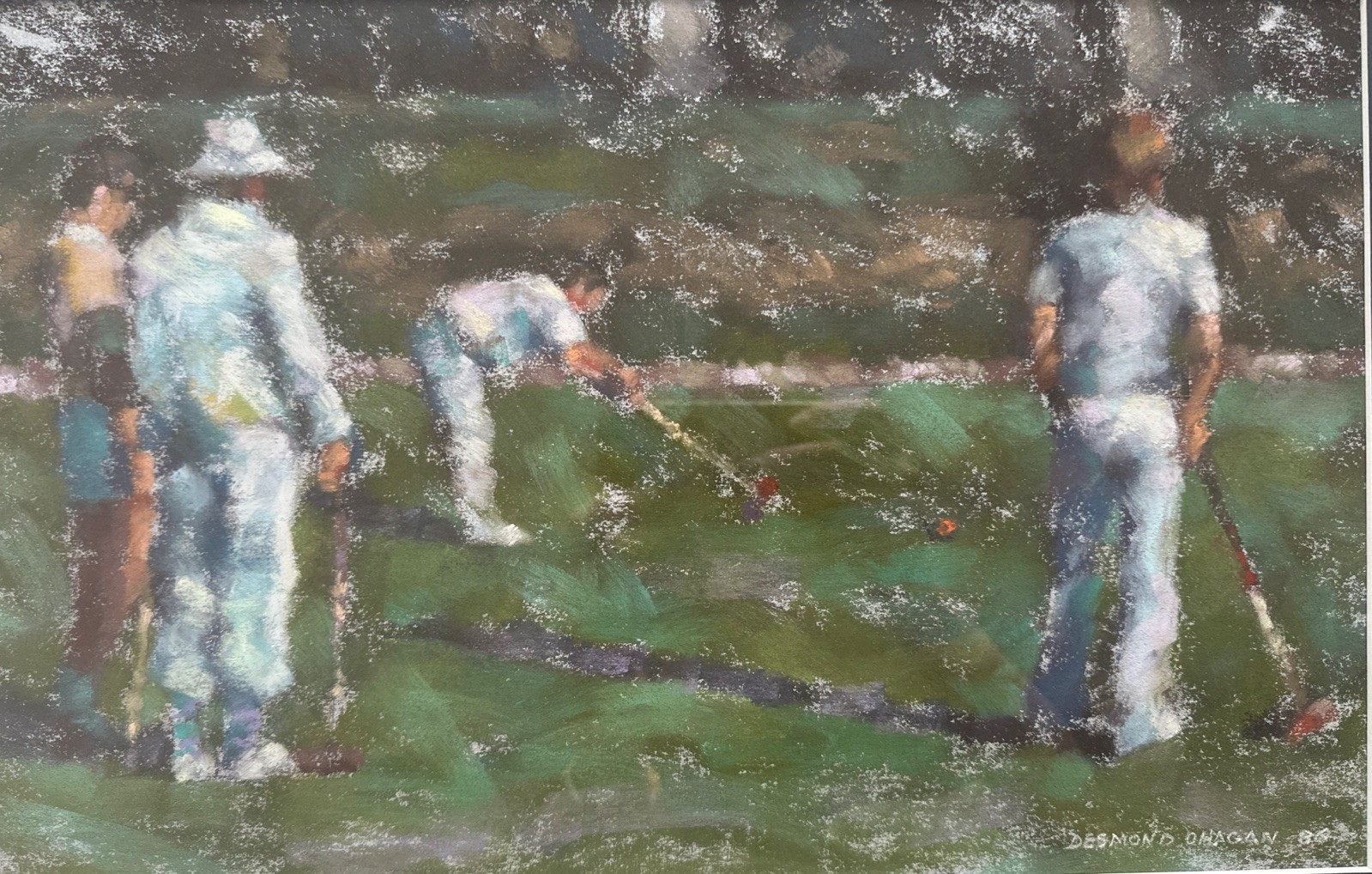 Desmond O’Hagan Original Signed Pastel Painting Croquet In The Park 25”x19” 1986