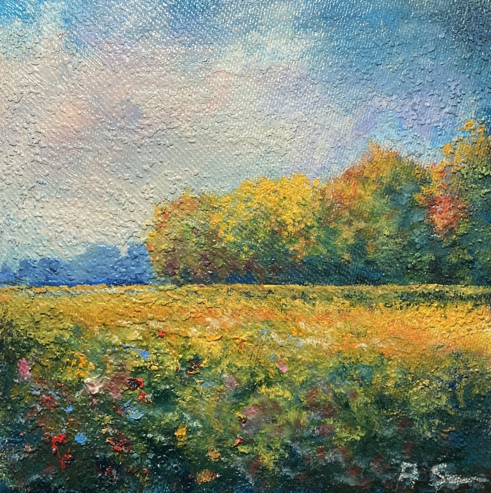 Autumn Field Landscape Oil Painting Textured Impressionist Art Andrew Semberecki