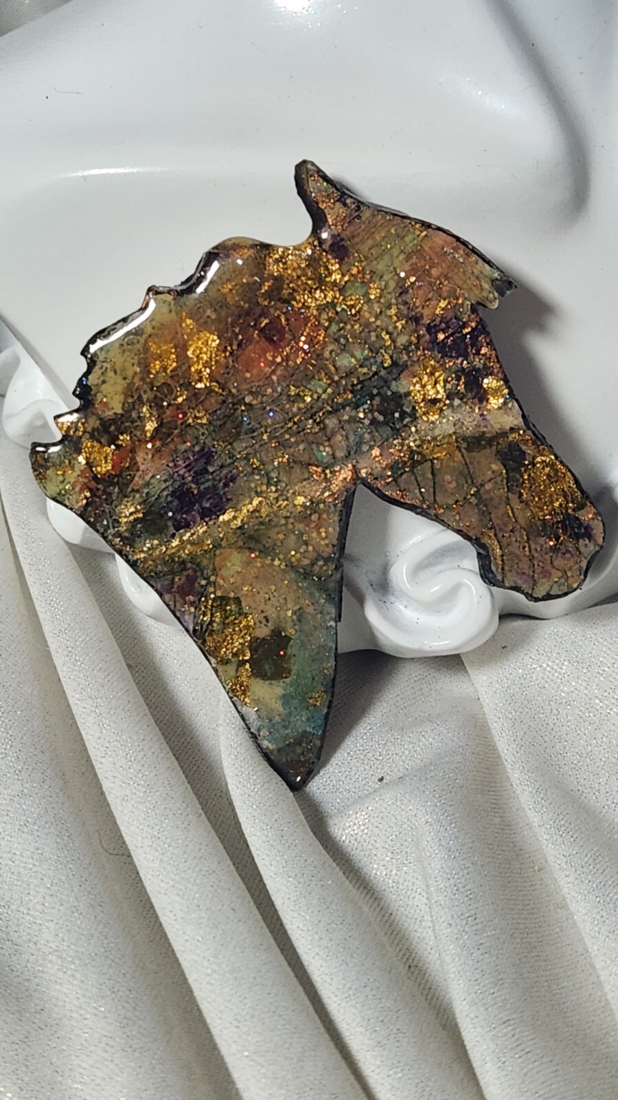 Equestrian Wearable Art Oil & Resin Brooch Pin Tere Goldstein Original Painting
