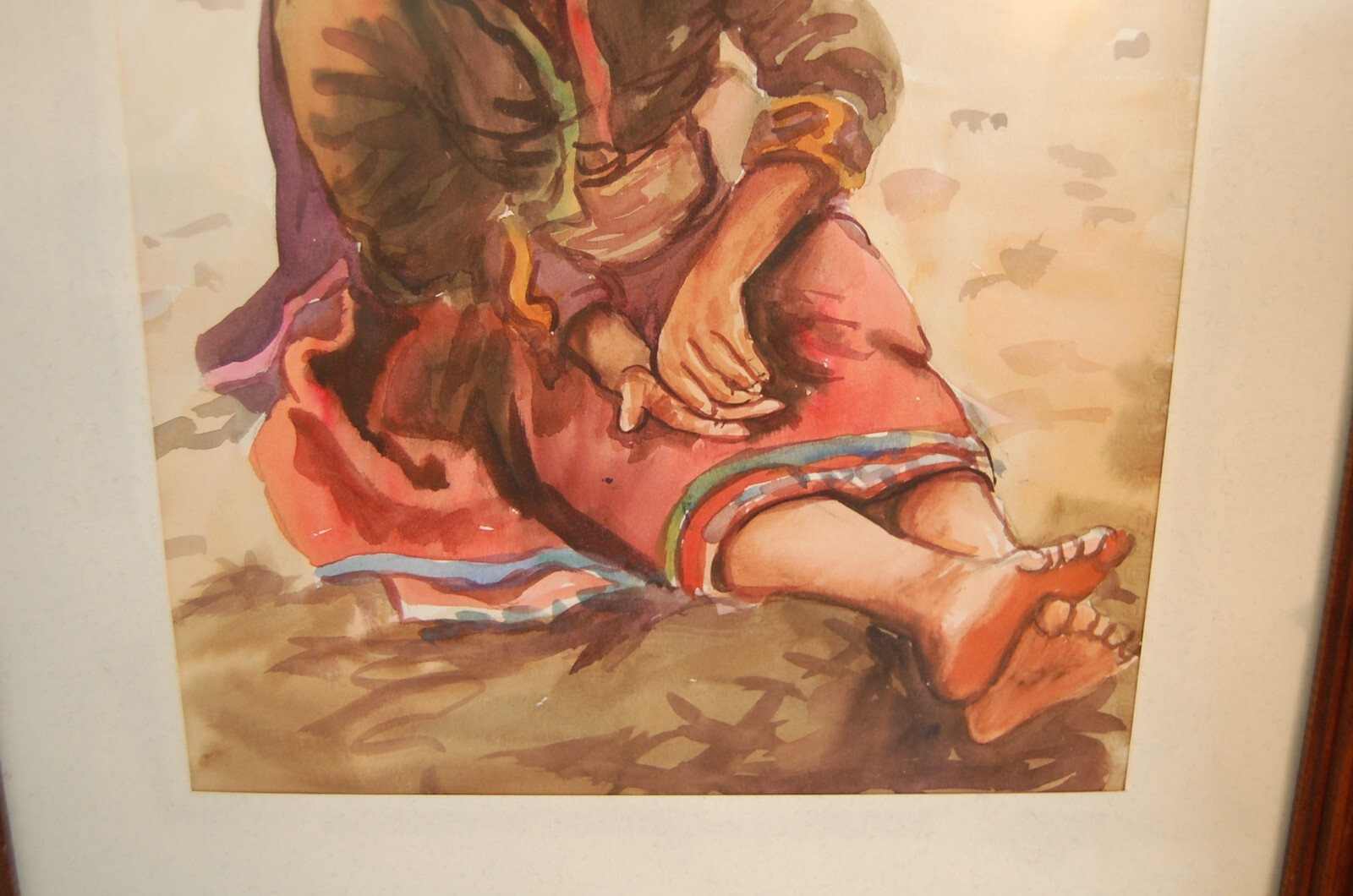 VINTAGE FRAMED MATTED ORIGINAL WATERCOLOR PAINTING OF PERUVIAN NATIVE GIRL CHILD